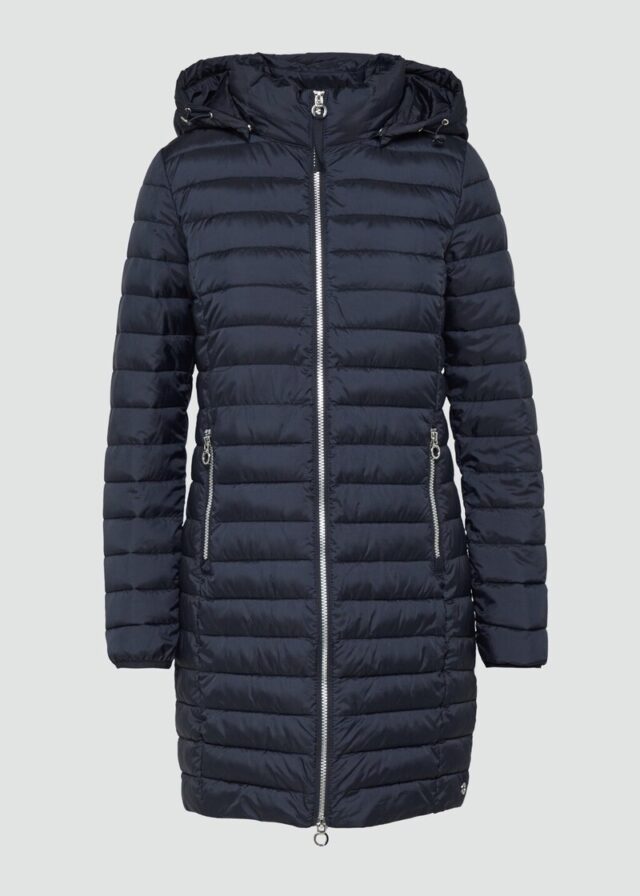 Lange Steppjacke mit abnehmbarer Kapuze