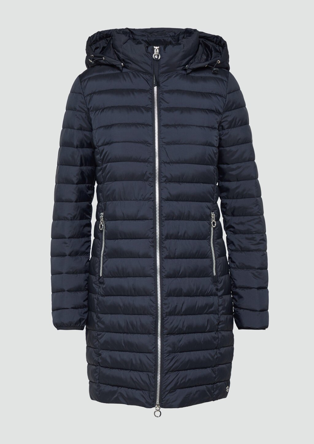 Lange Steppjacke mit abnehmbarer Kapuze