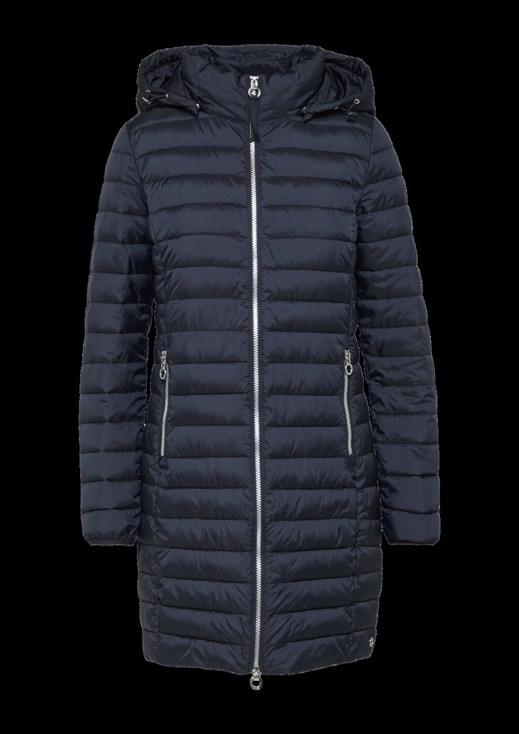 Lange Steppjacke mit abnehmbarer Kapuze