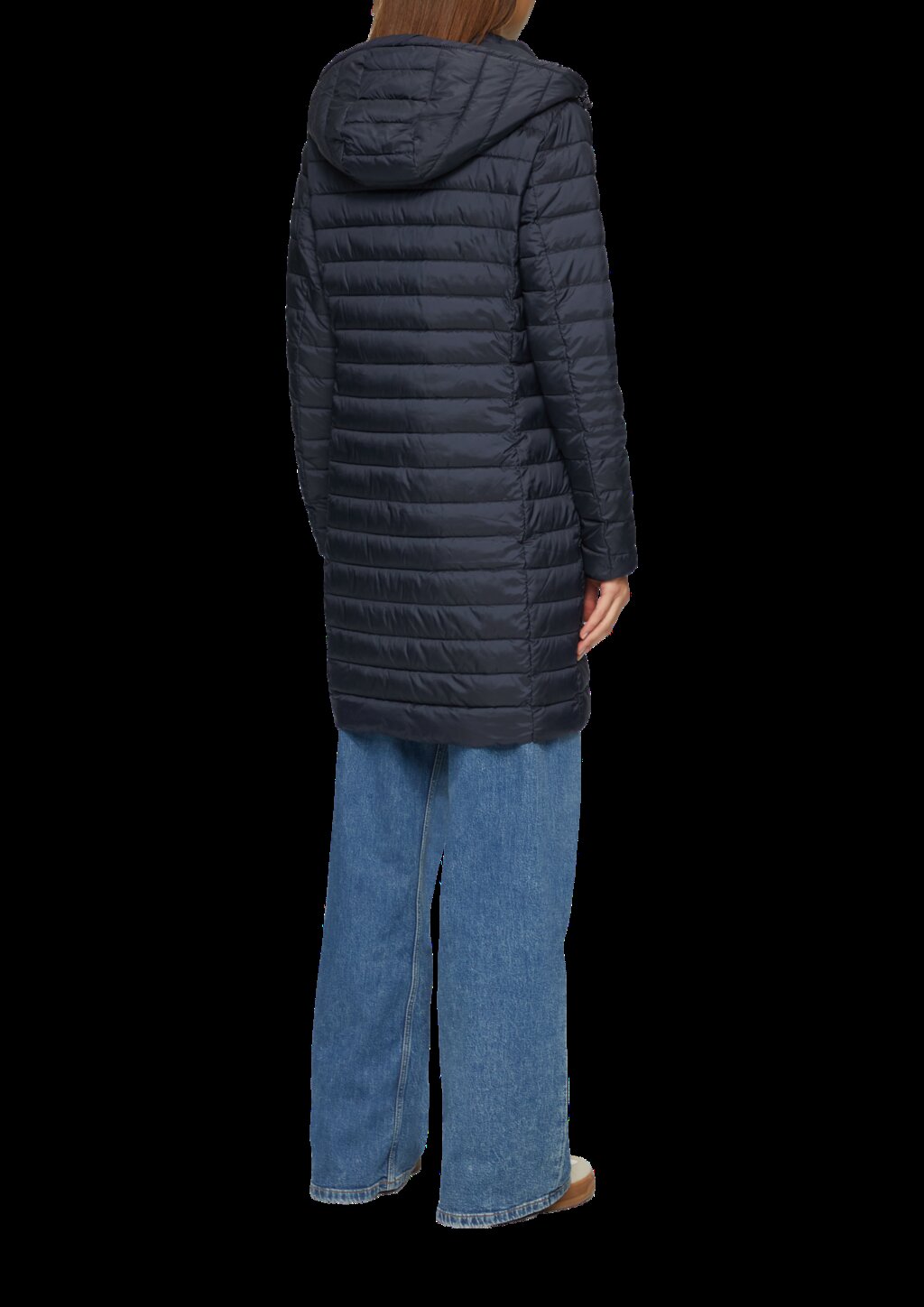 Lange Steppjacke mit abnehmbarer Kapuze