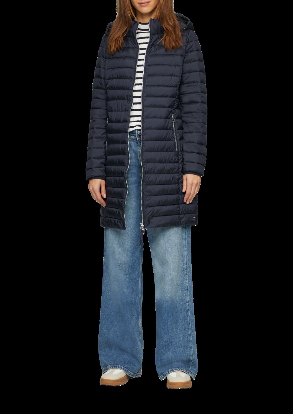 Lange Steppjacke mit abnehmbarer Kapuze