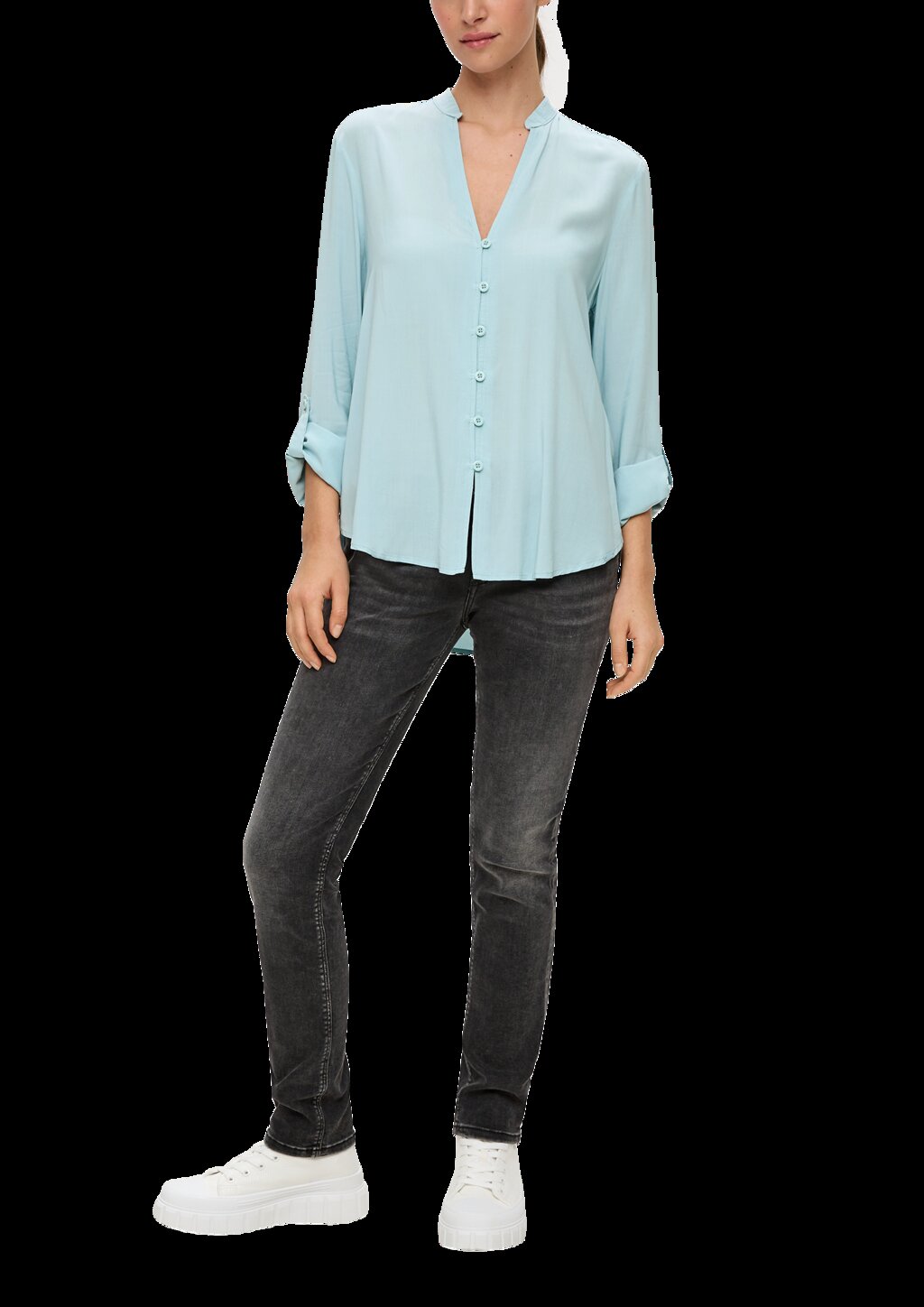 Viskosebluse mit Turn-up-Funktion