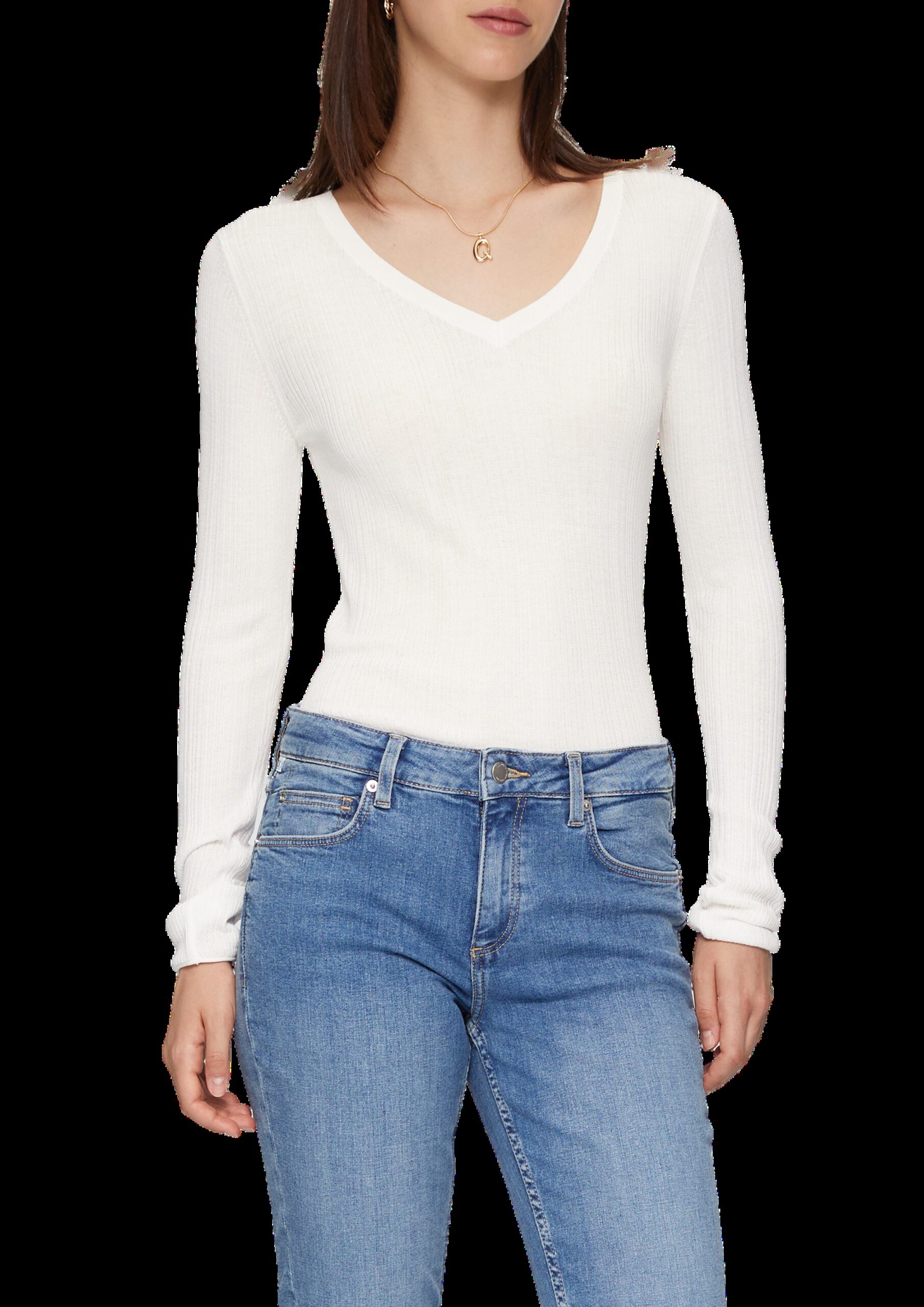 Gerippter Feinstrickpullover aus Viskosemix