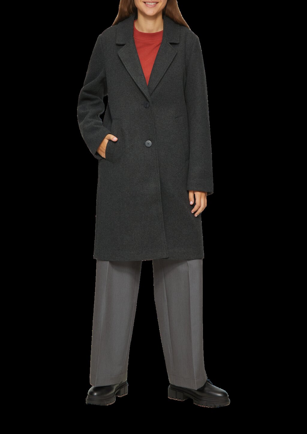 Melierter Mantel mit Reverskragen