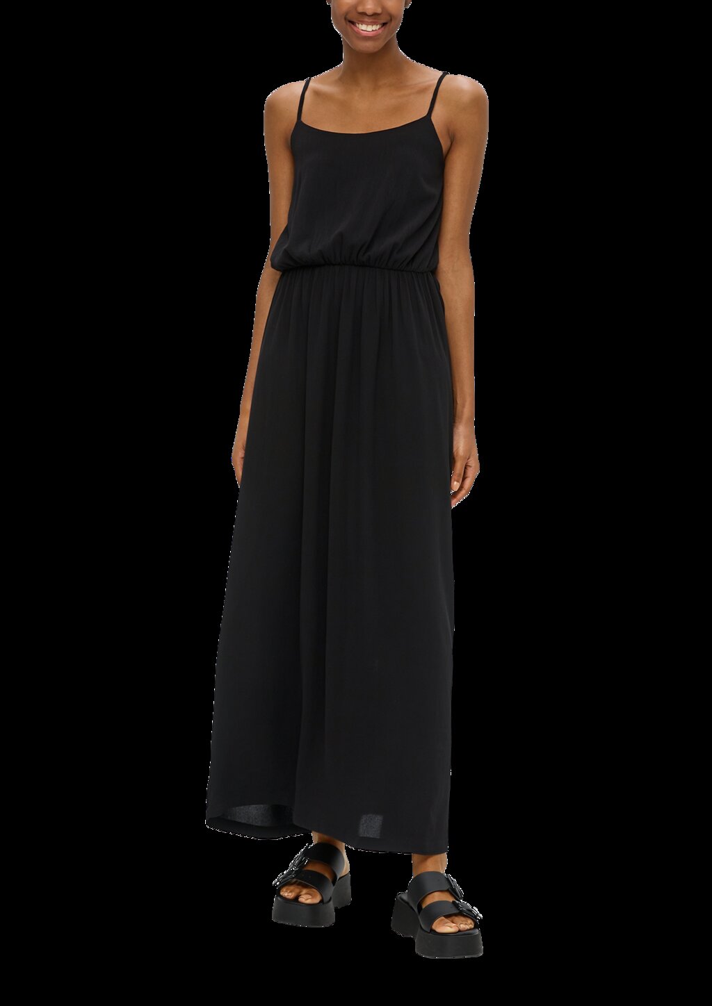 Maxikleid mit Raffung und verstellbaren Trägern