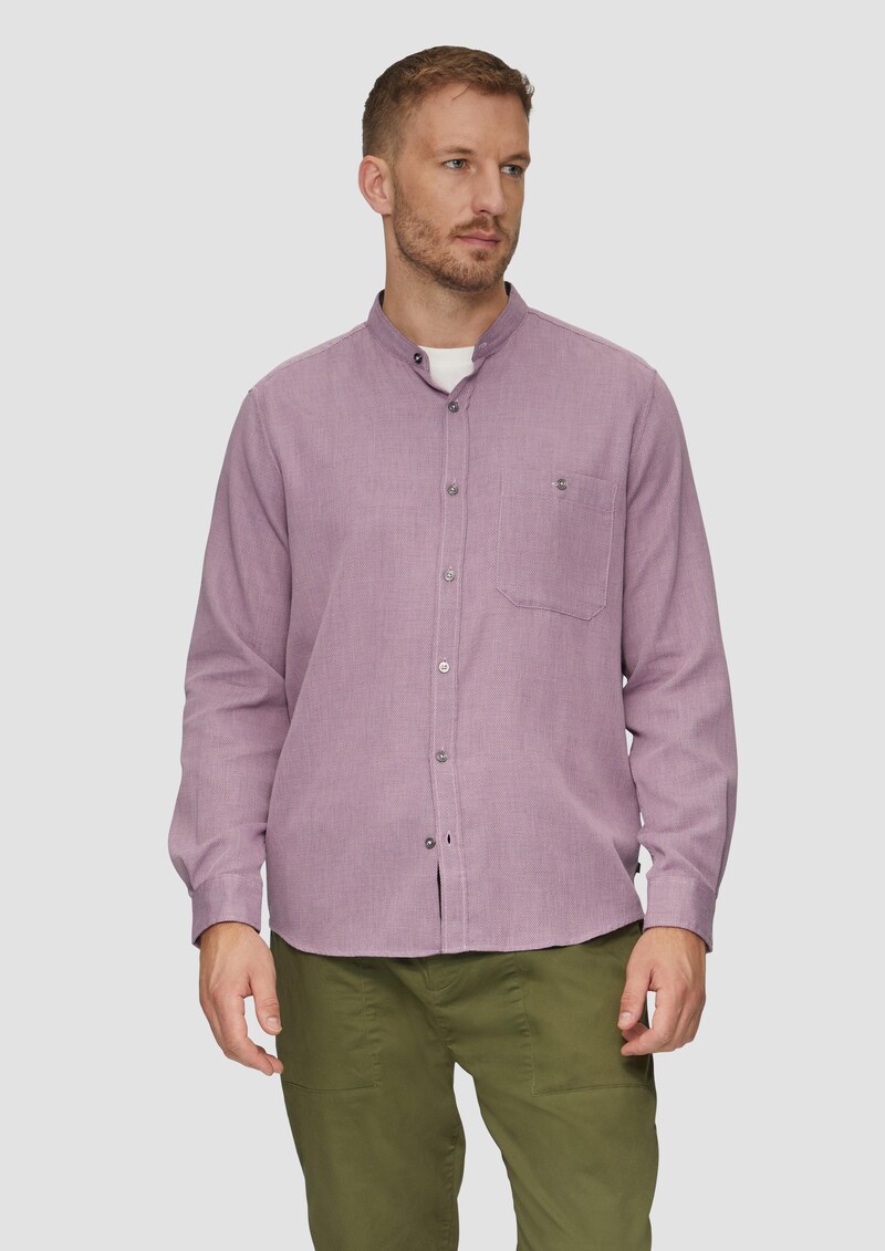 Regular Fit: Hemd mit Stehkragen und Strukurmuster