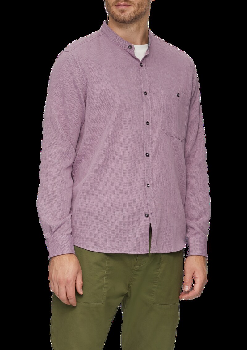 Regular Fit: Hemd mit Stehkragen und Strukurmuster