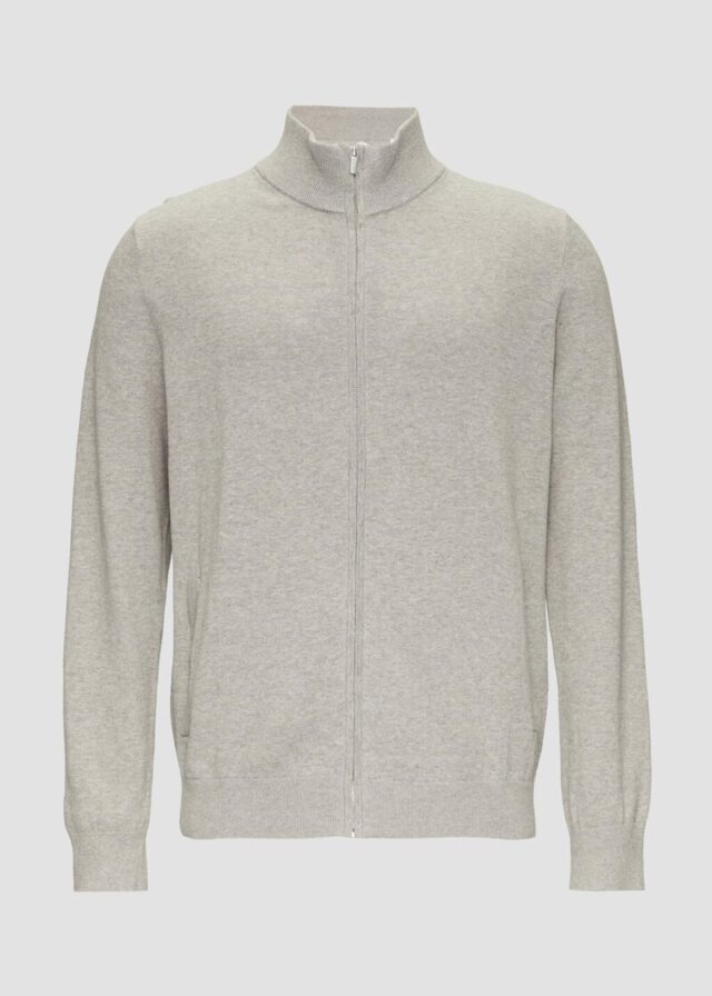 Zip-Jacke aus feinem Strick mit Stehkragen