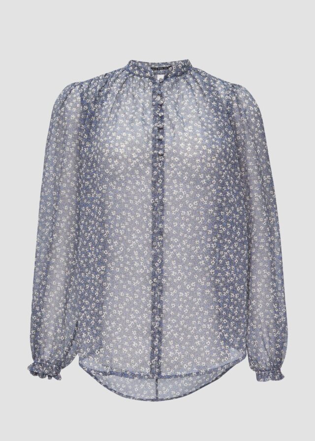 Leicht transparente Chiffonbluse mit Puffärmeln