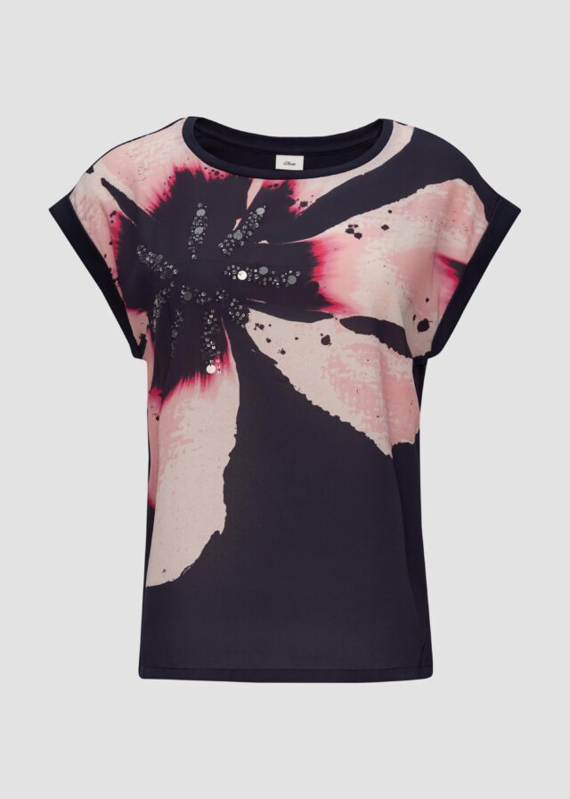 Blusenshirt im Fabricmix mit Pailletten