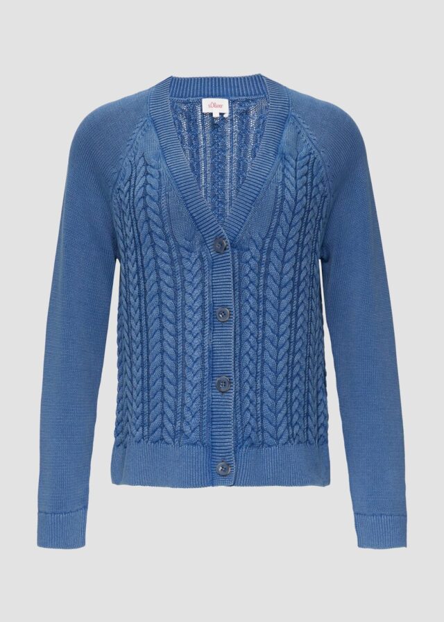 Baumwollcardigan mit Zopfmuster