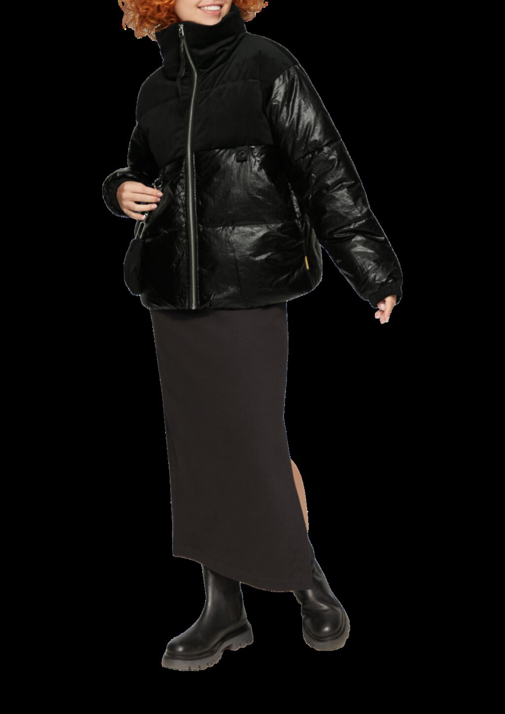 Steppjacke im Fabricmix mit abnehmbarer Tasche