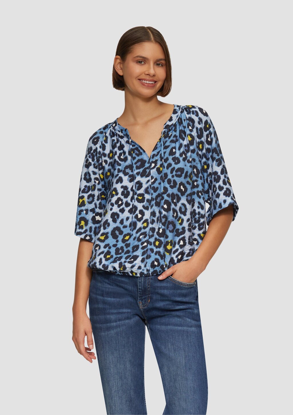 Strukturierte Bluse im O-Shape mit Raffdetails