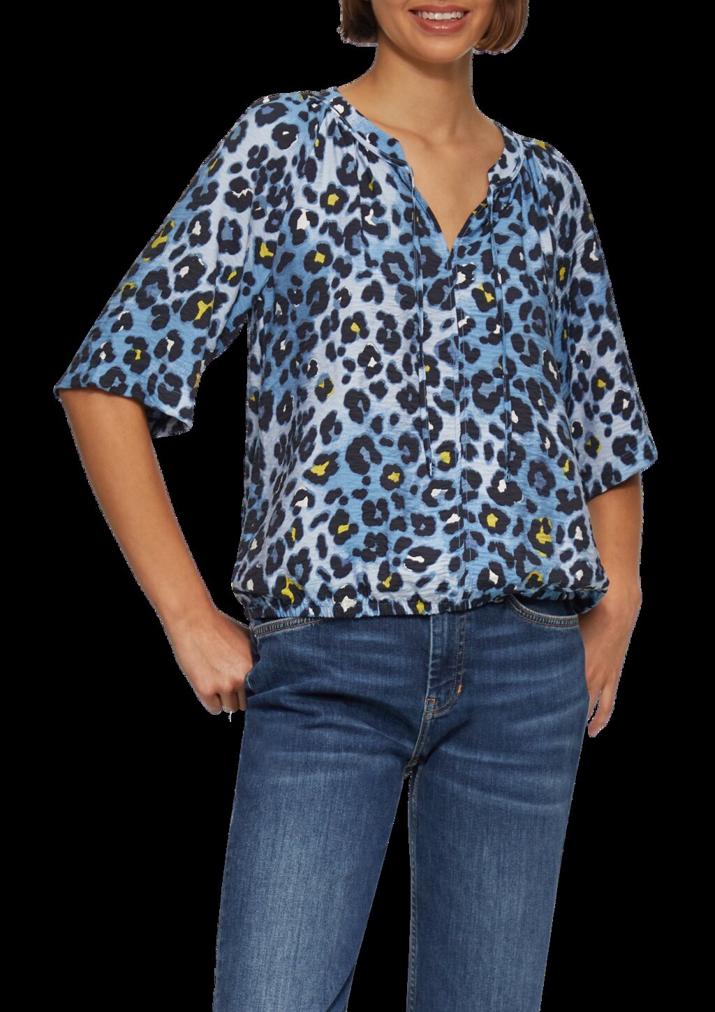 Strukturierte Bluse im O-Shape mit Raffdetails