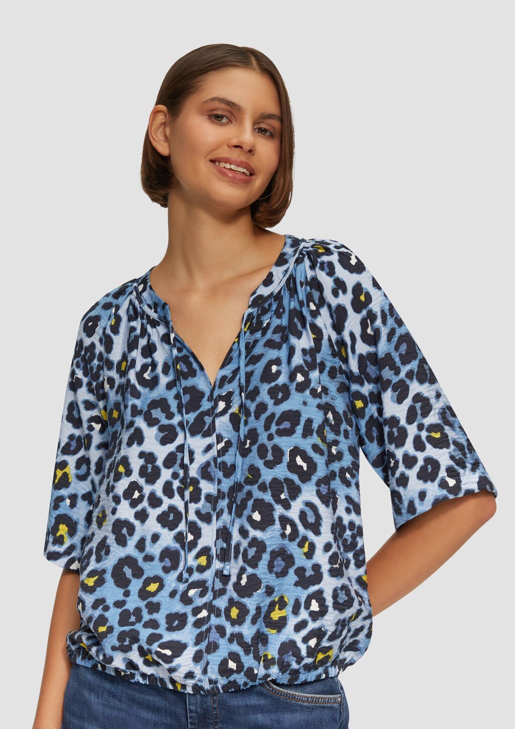 Strukturierte Bluse im O-Shape mit Raffdetails