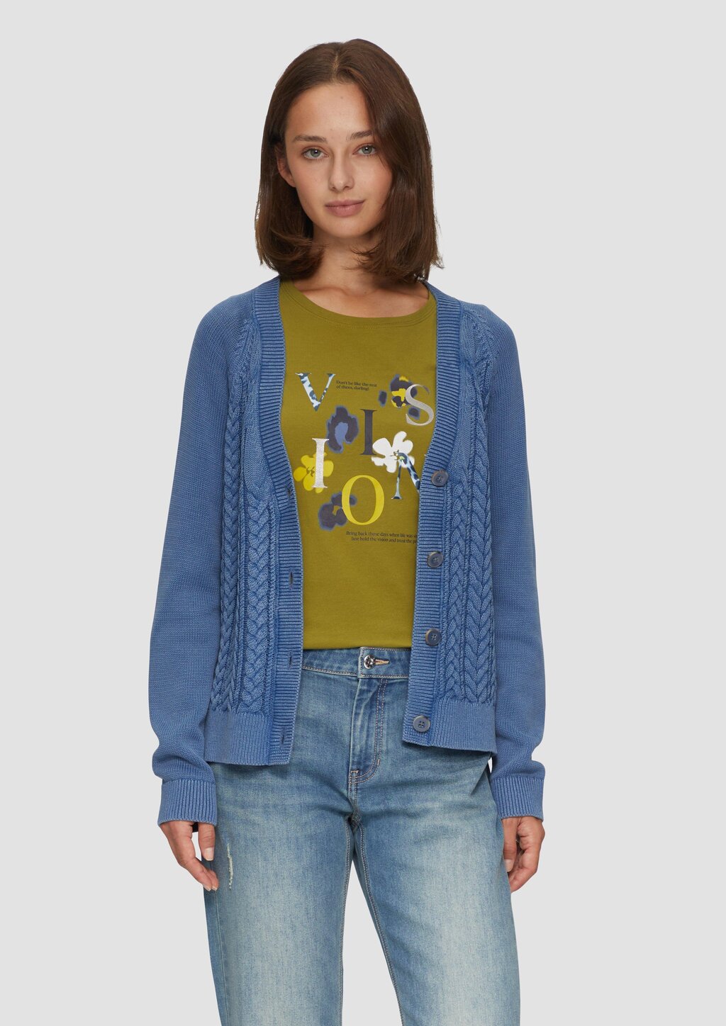 Baumwollcardigan mit Zopfmuster