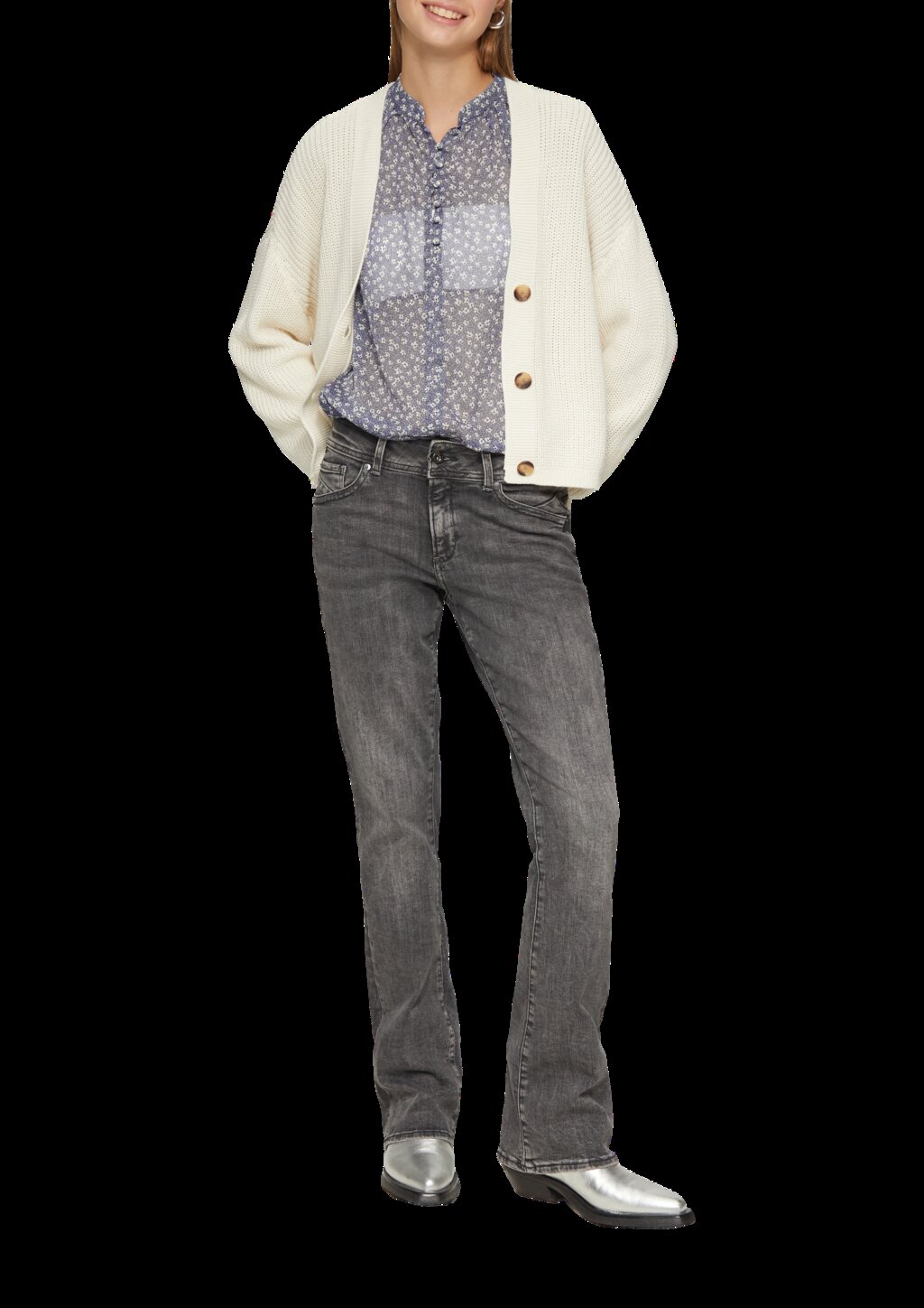 Leicht transparente Chiffonbluse mit Puffärmeln