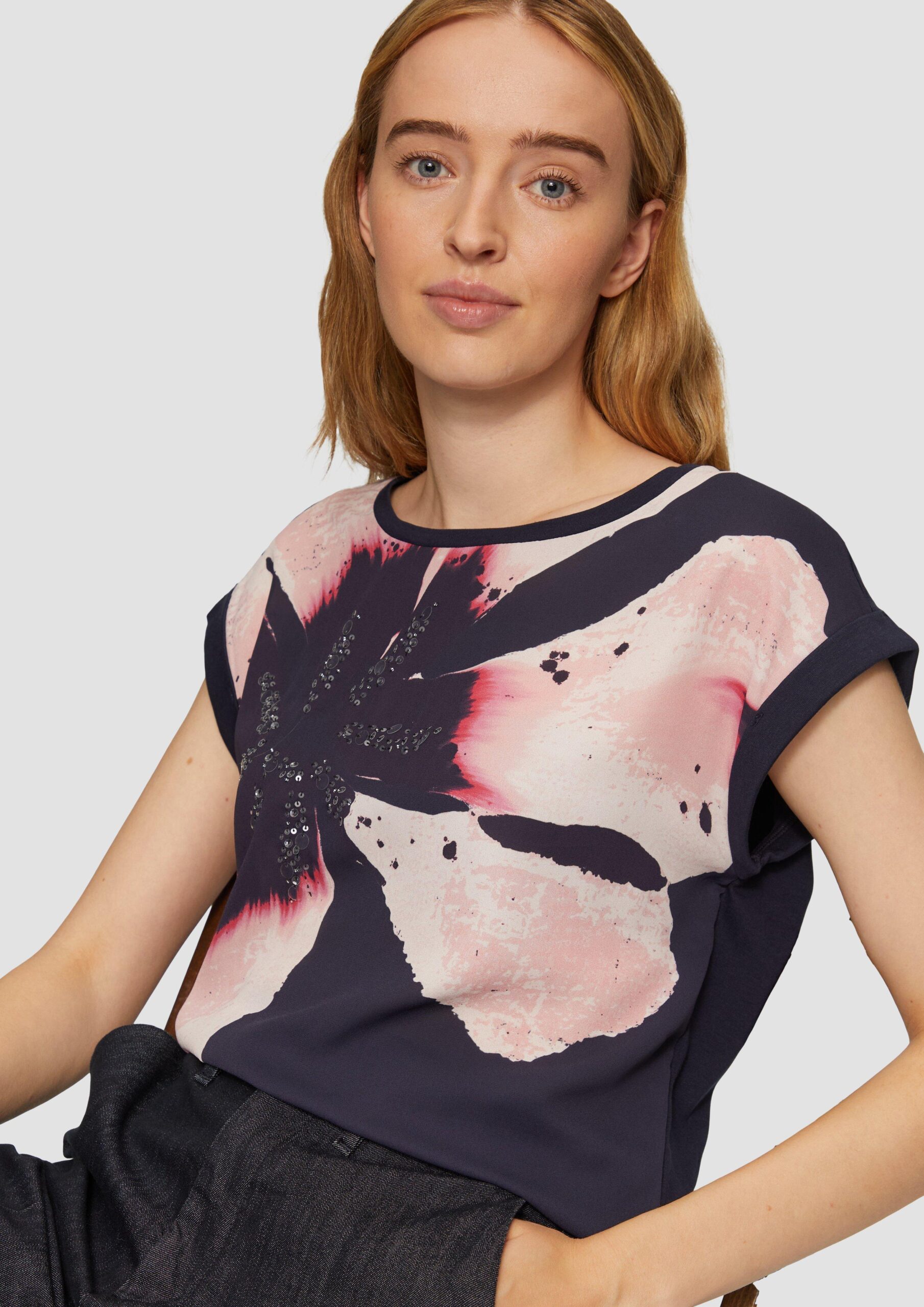 Blusenshirt im Fabricmix mit Pailletten