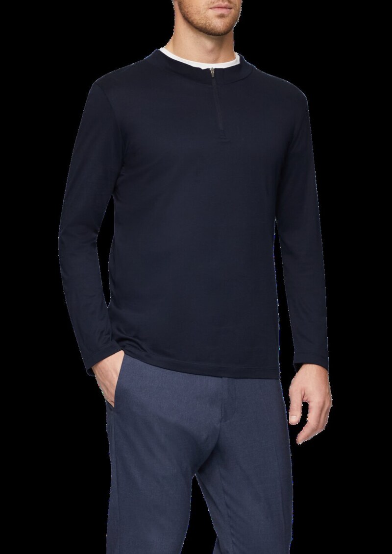 Langarmshirt mit Reißverschluss aus mercerisierter Baumwolle