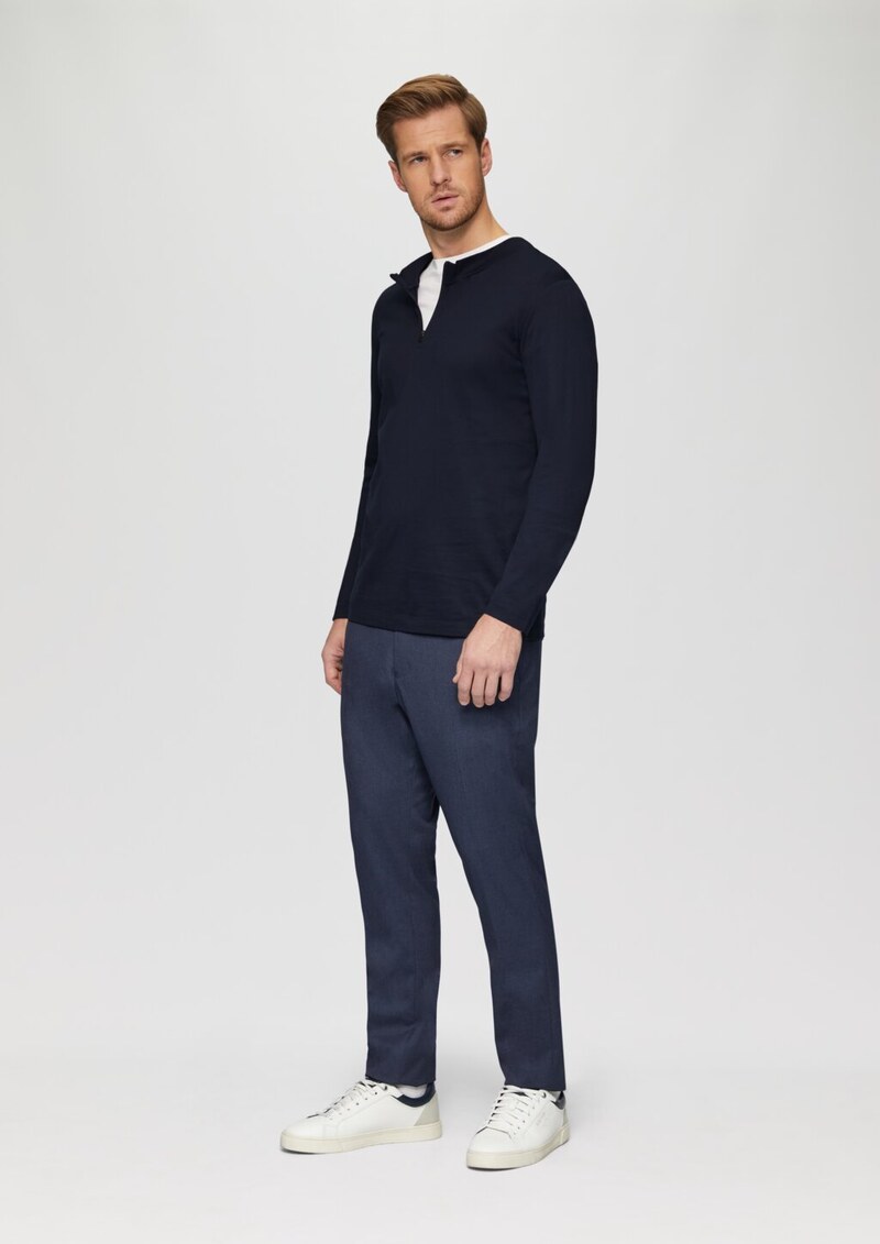 Langarmshirt mit Reißverschluss aus mercerisierter Baumwolle