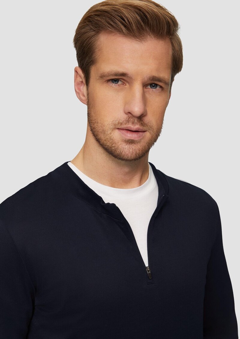 Langarmshirt mit Reißverschluss aus mercerisierter Baumwolle