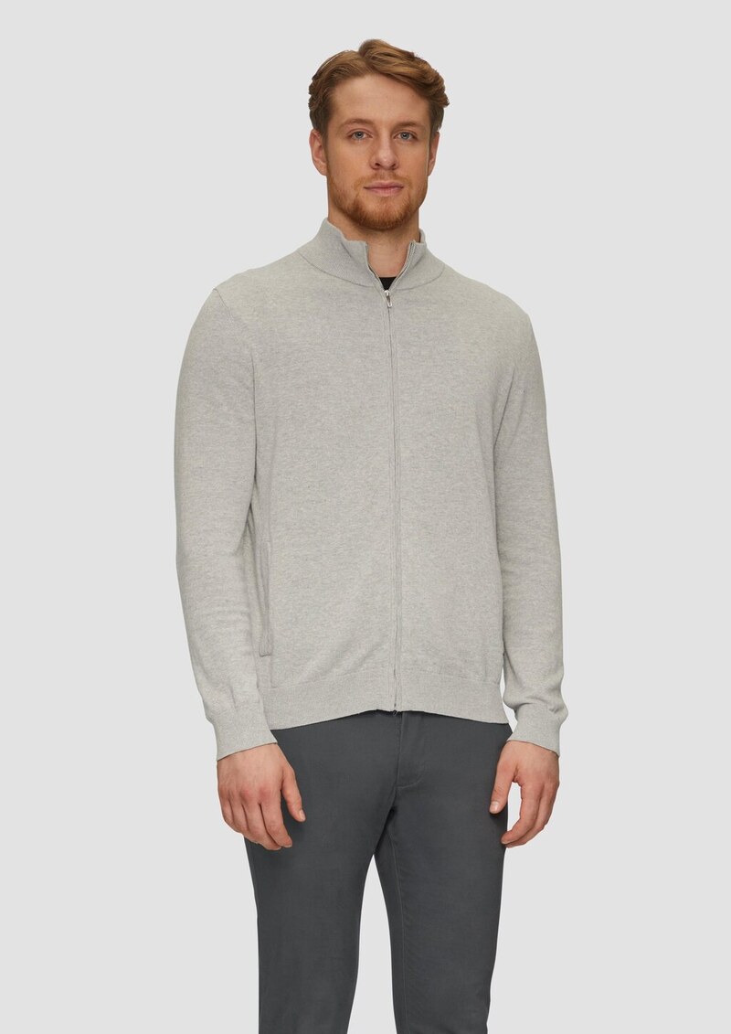 Zip-Jacke aus feinem Strick mit Stehkragen