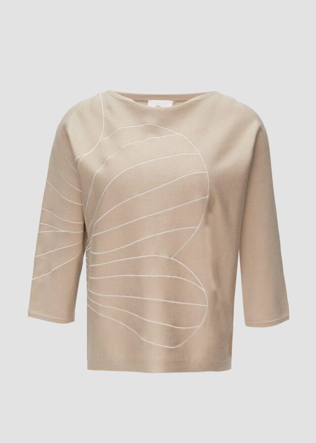 Strickpullover mit Fledermausärmeln und floraler Stickerei