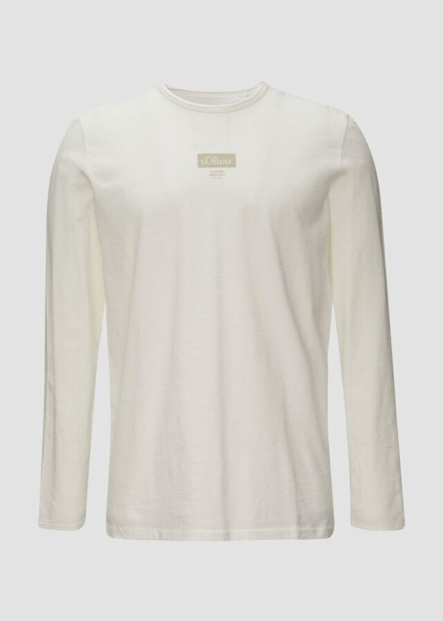 Logo-Shirt mit Rollkante und Flammgarnstruktur