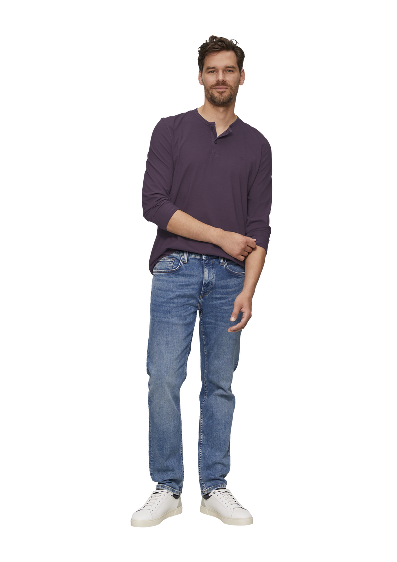 Langarmshirt mit Henley-Ausschnitt und Garment Dye