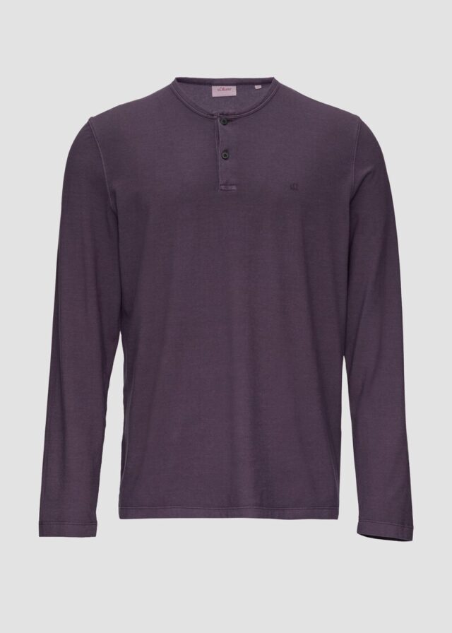 Langarmshirt mit Henley-Ausschnitt und Garment Dye
