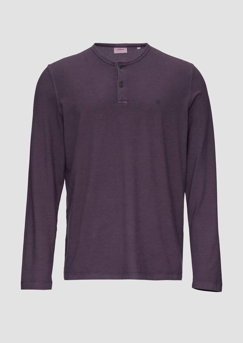Langarmshirt mit Henley-Ausschnitt und Garment Dye