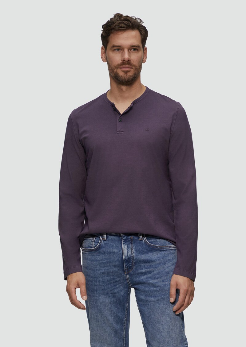 Langarmshirt mit Henley-Ausschnitt und Garment Dye