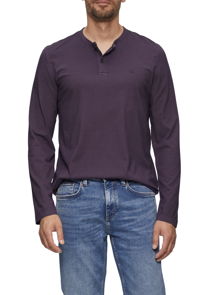 Langarmshirt mit Henley-Ausschnitt und Garment Dye