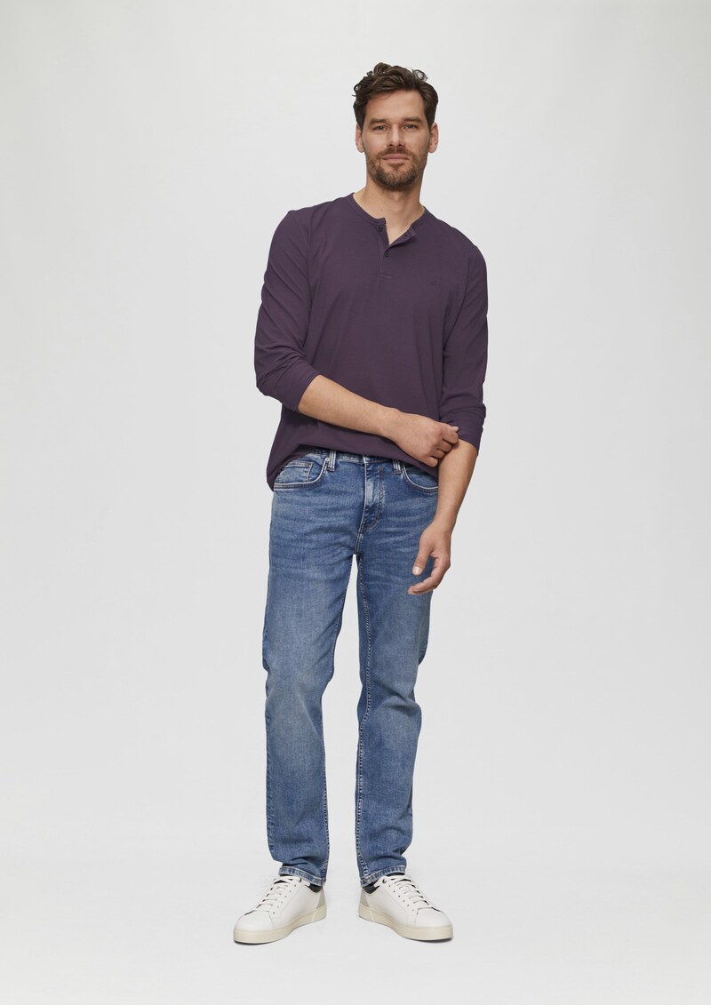 Langarmshirt mit Henley-Ausschnitt und Garment Dye