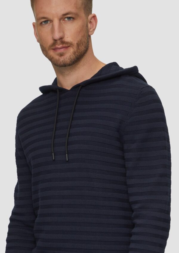 Strickpullover mit Kapuze und Strukturstreifen