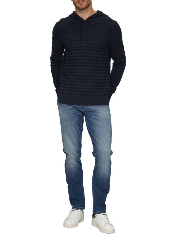 Strickpullover mit Kapuze und Strukturstreifen