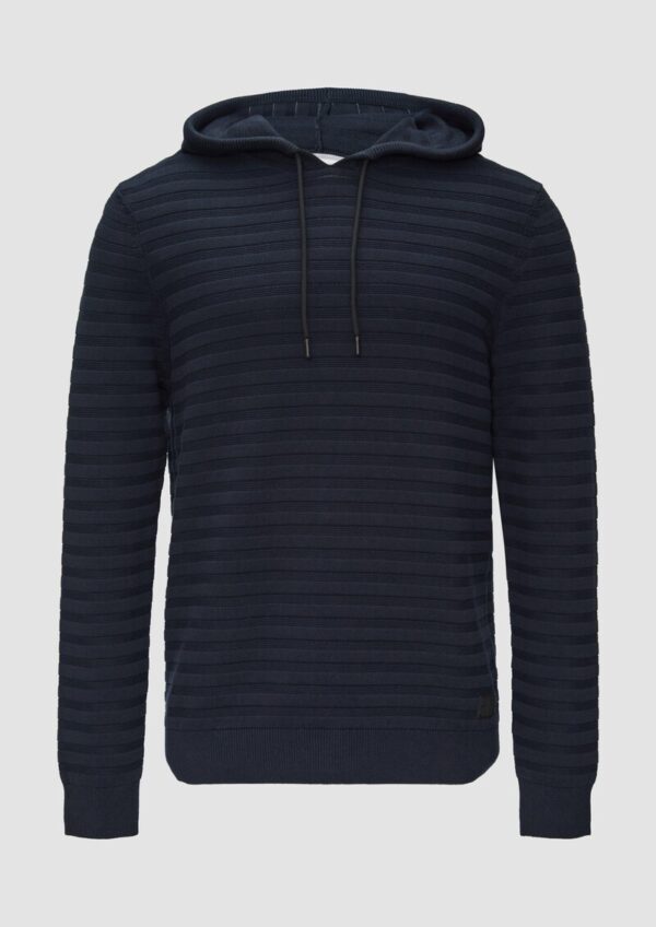 Strickpullover mit Kapuze und Strukturstreifen