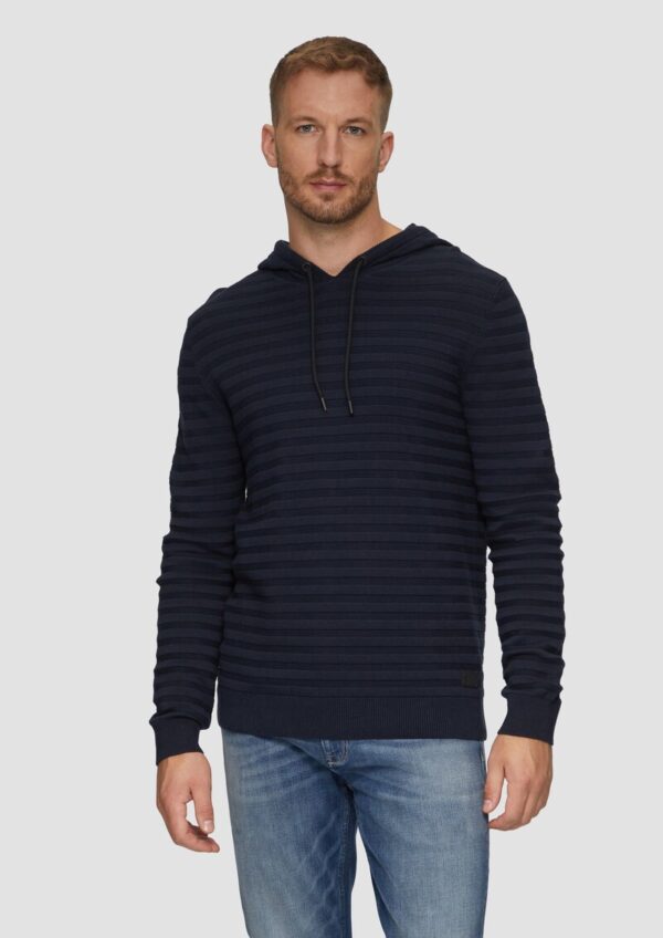 Strickpullover mit Kapuze und Strukturstreifen