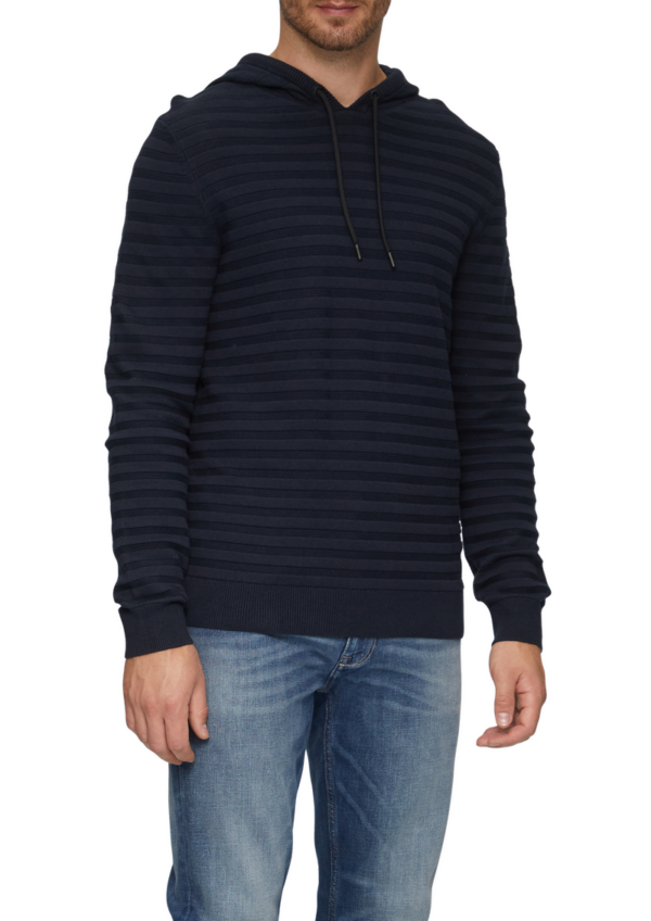 Strickpullover mit Kapuze und Strukturstreifen