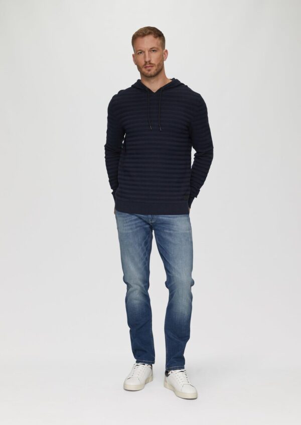 Strickpullover mit Kapuze und Strukturstreifen