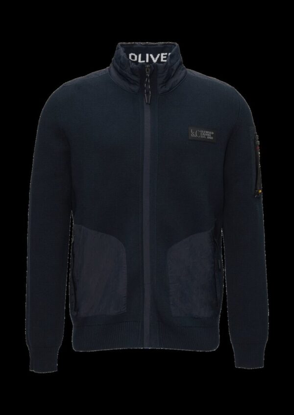 Strickjacke im Fabricmix mit Stehkragen