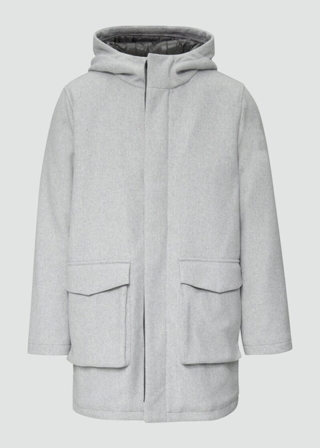 Kapuzen-Mantel aus Wollmix mit gestepptem Innenfutter