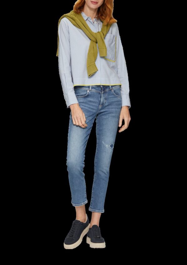 Verkürzte Streifenbluse mit Kontrast-Details