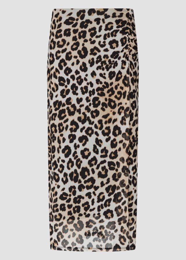 Mesh-Rock mit Raffdetail und Leo-Print