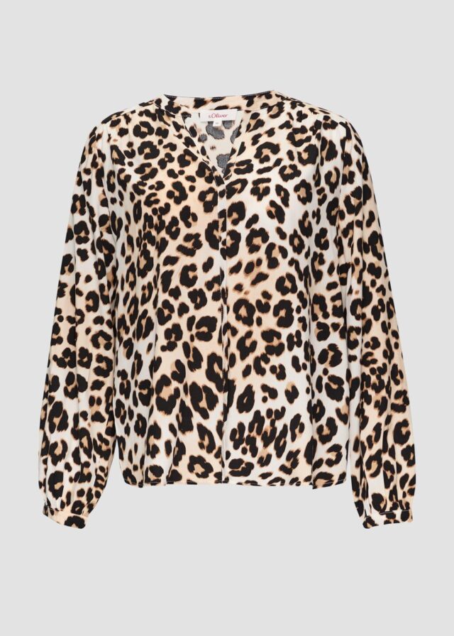 Viskose-Bluse mit Raffdetails und All-over-Print