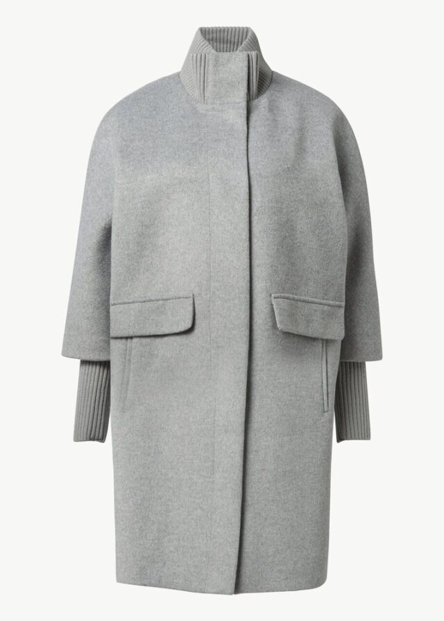 Wollmantel mit geripptem Kragen und Ärmeln