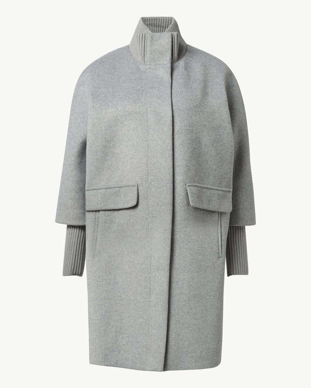 Wollmantel mit geripptem Kragen und Ärmeln