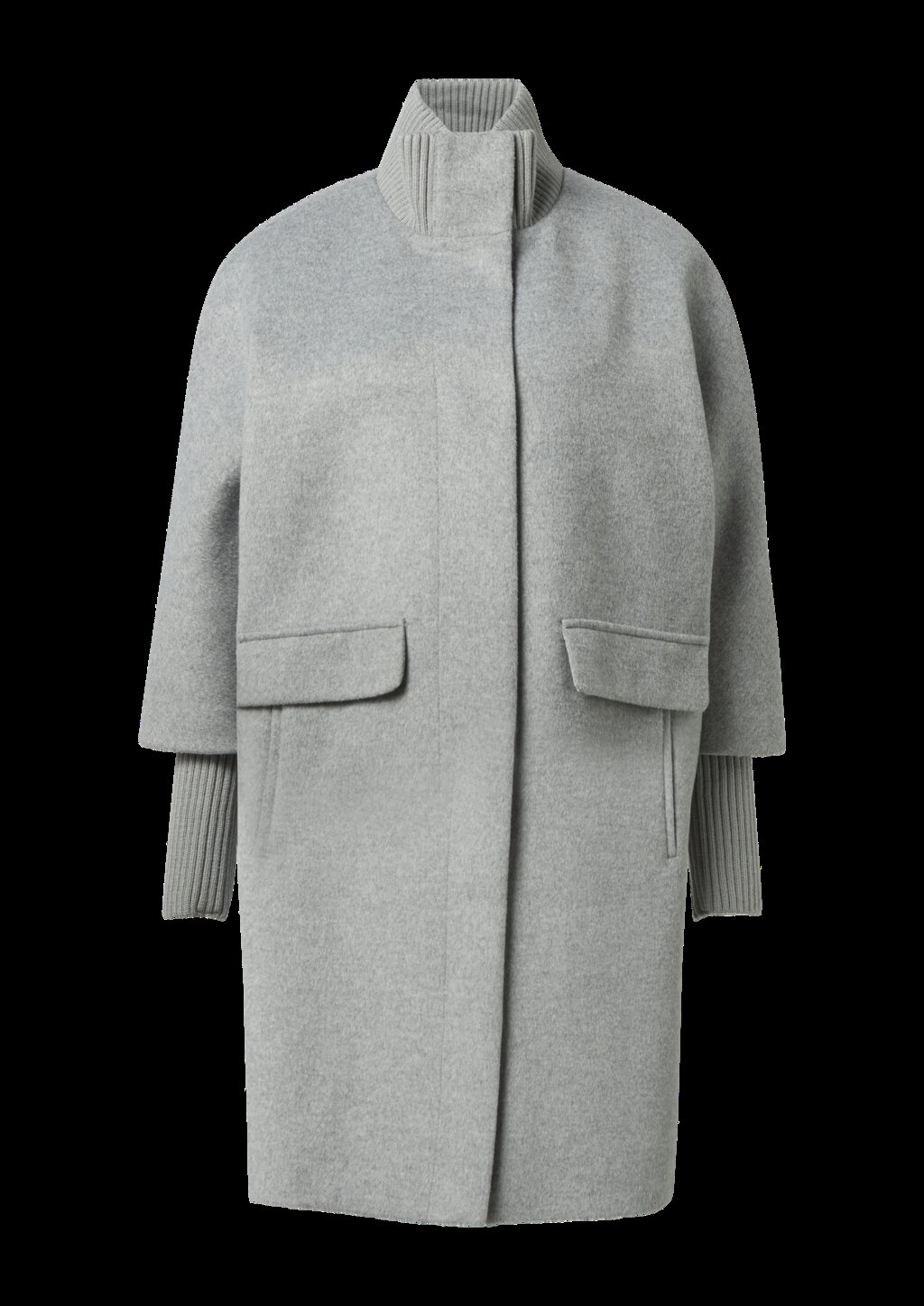 Wollmantel mit geripptem Kragen und Ärmeln