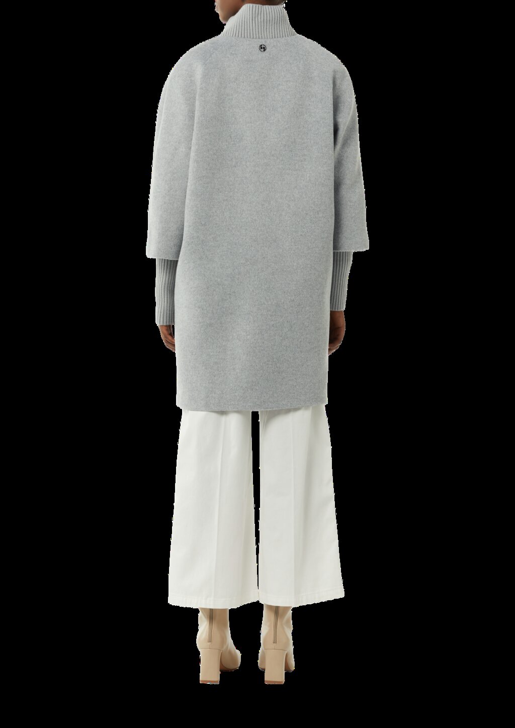 Wollmantel mit geripptem Kragen und Ärmeln