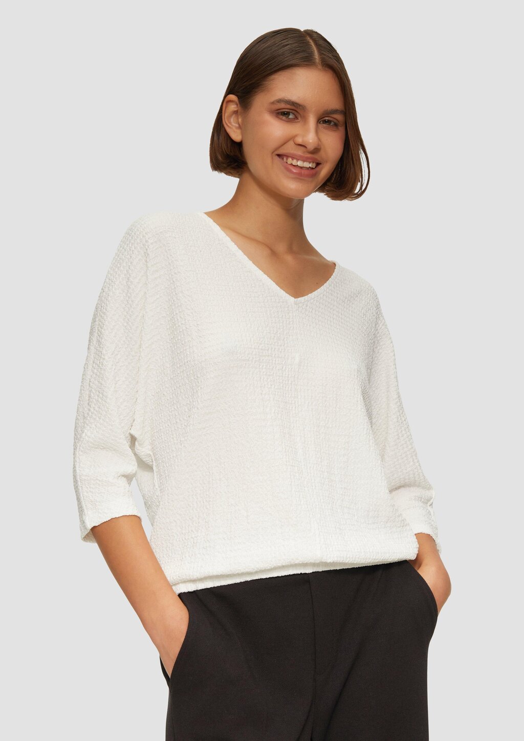 Fein Strukturiertes Jerseyshirt mit 3/4-Fledermausärmeln